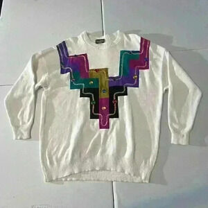 Vintage 90s Hildy N Me Womens Pullover Sweater Off White Abstract Long Sleeve XL